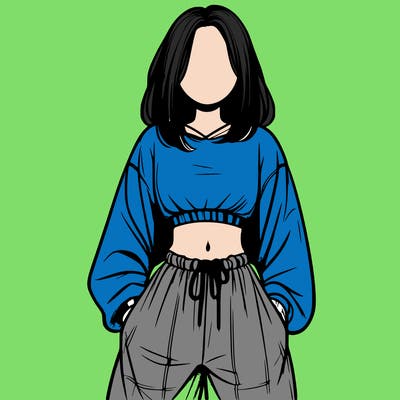 realistic girl faceless with baggy pants and a crop top