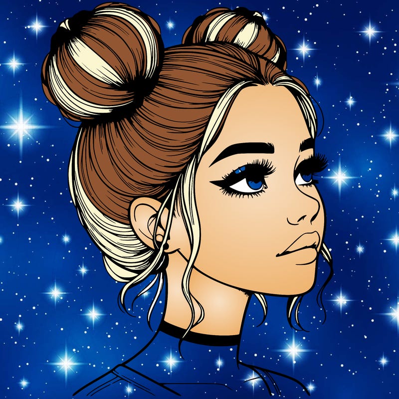 realistic girl with buns on the top of her head