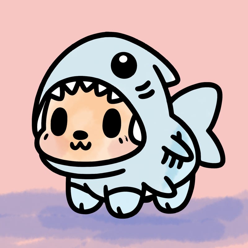 cute dog wearing a shark costume