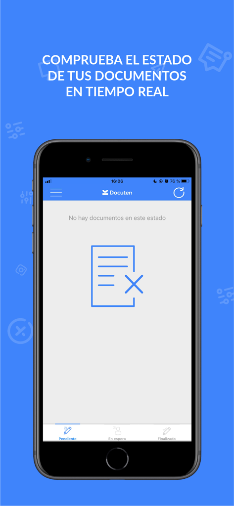 Docuten: Firma electrónica - Docuten mobile app interface for tracking document signature status in real time