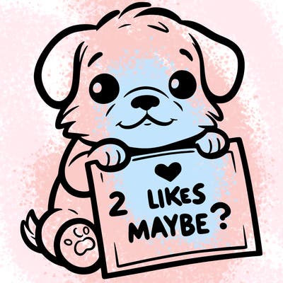 a puppy holding a sign that says 2 likes maybe?