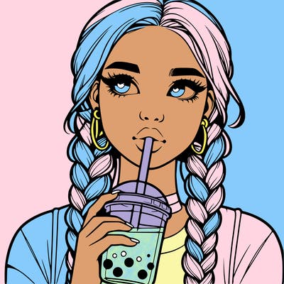realistic girl with braided hair drinking boba