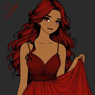 realistic girl in flowy silky prom dress