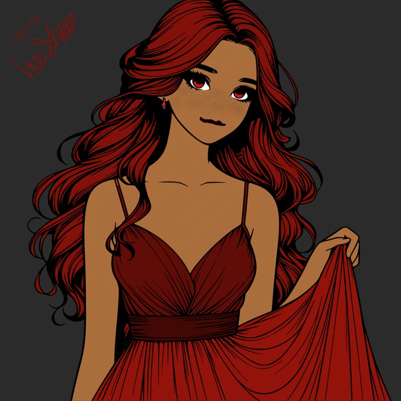 realistic girl in flowy silky prom dress