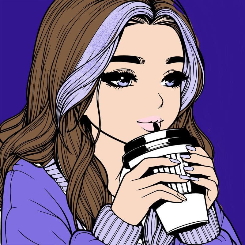 realistic girl drinking coffee