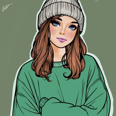 a teenage girl with a beanie and an oversized sweatshirt realistic