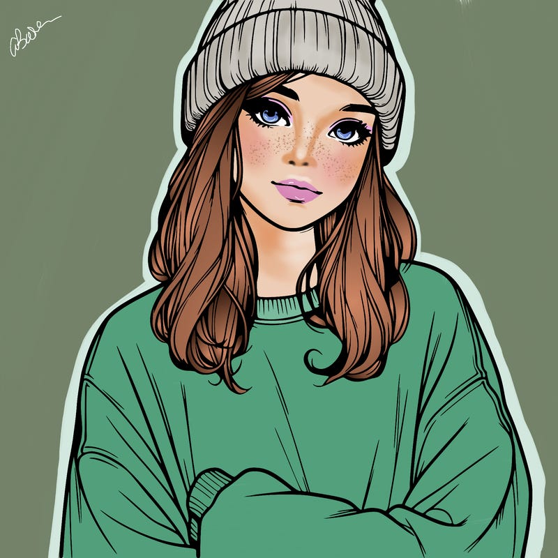 a teenage girl with a beanie and an oversized sweatshirt realistic