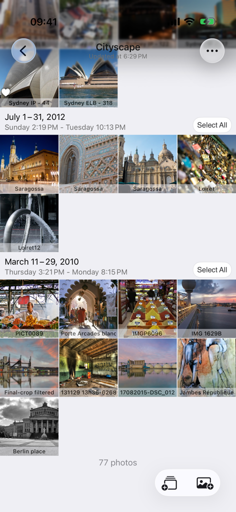 Piwigo - Interface de l'application Piwigo affichant une galerie de photos organisées par date