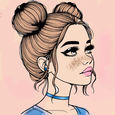 realistic girl with buns on the top of her head