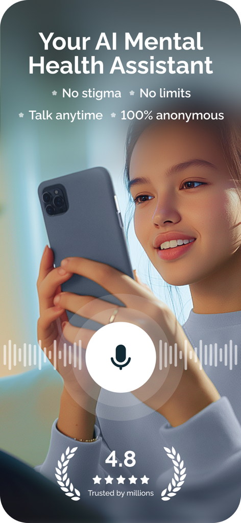 Dzeny: AI Mental Wellbeing - Dzeny AI mental health assistant app interface with voice chat feature