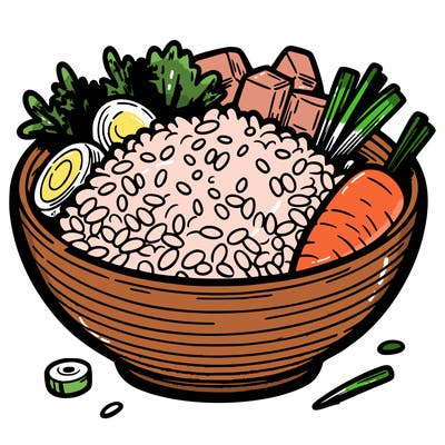 rice bowl with veggies an meat