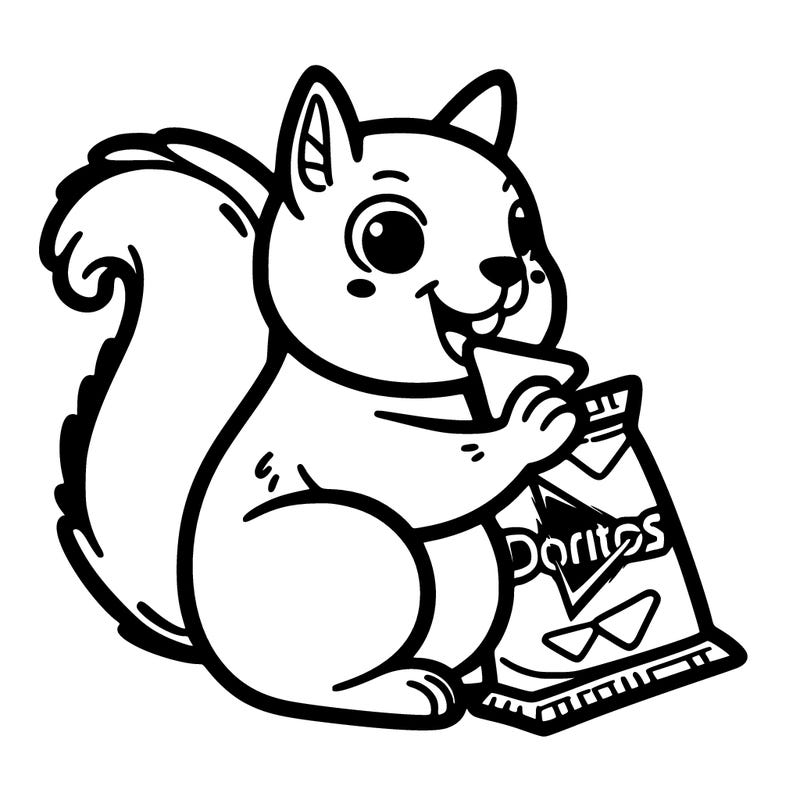 squirrel eating a bag of doritos