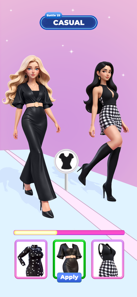 Fashion Battle: Catwalk Show - Dos modelos de moda desfilando en una pasarela durante una batalla de vestuario casual