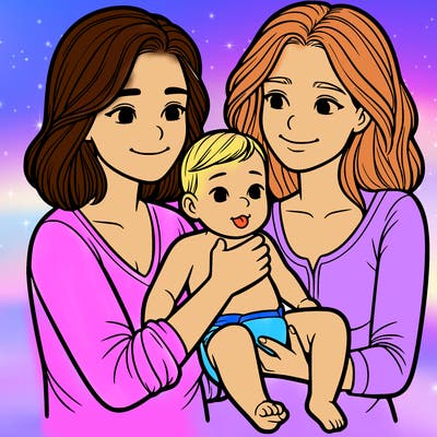 two realistic women holding one baby together