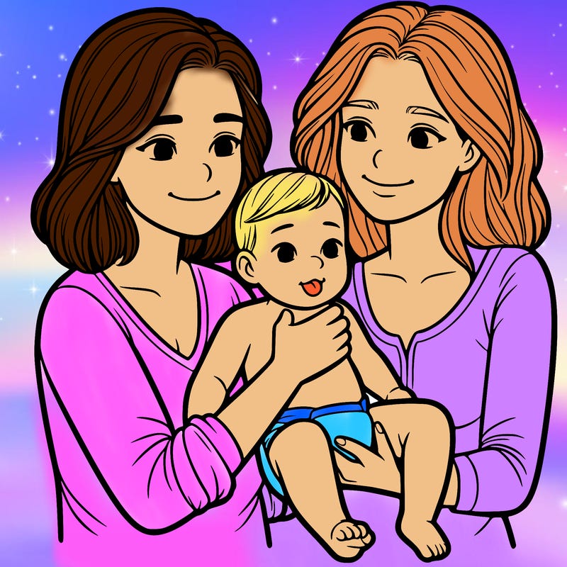 two realistic women holding one baby together
