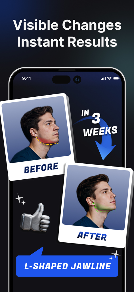 Depuff AI: Bloatdown & Debloat - Side profile comparison showing a man's jawline before and after three weeks of facial exercises