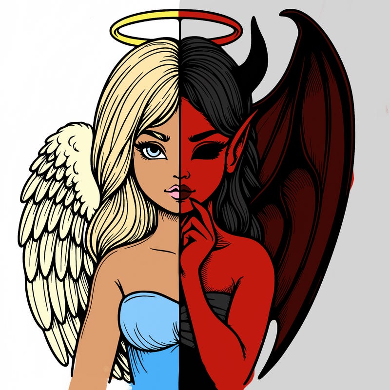 realistic angel half demon