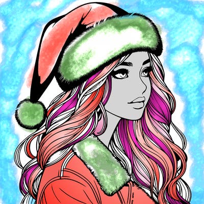 realistic girl in santa hat