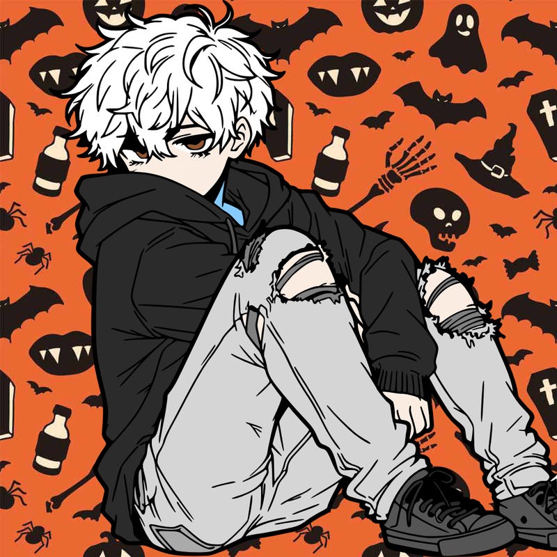 a male hoddie ripped jeans messy hair anime