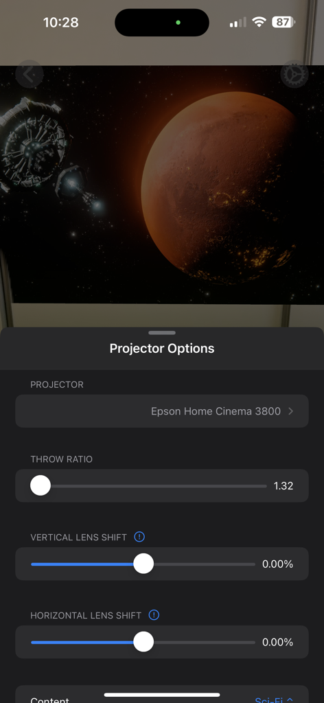 Anpassen des Epson-Projektor-Projektionsverhältnisses und Lens-Shifts in der Screener AR-App