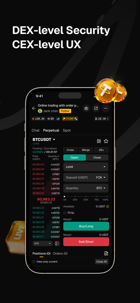 Pumpkin Pro - Pumpkin Pro app interface showing BTCUSDT perpetual trading with high-level security and user experience.