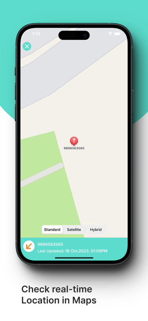 Mobile Number Tracker Location - Interfaz de la aplicación Rastreador de Números Móviles que muestra la ubicación del teléfono en tiempo real en un mapa