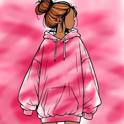 realistic girl with a oversized sweatshirt on and a bun
