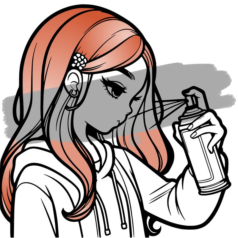 a realistic girl spray painting