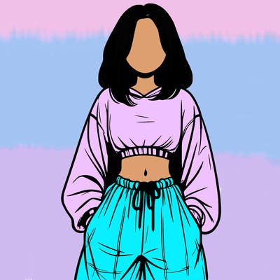 realistic girl faceless with baggy pants and a crop top