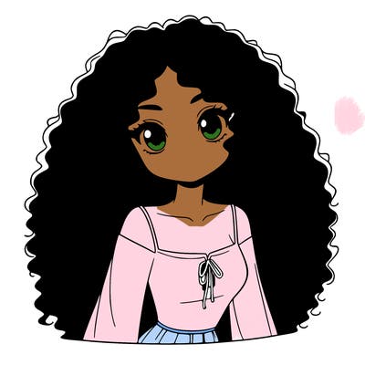 a black anime girl with long afro hair