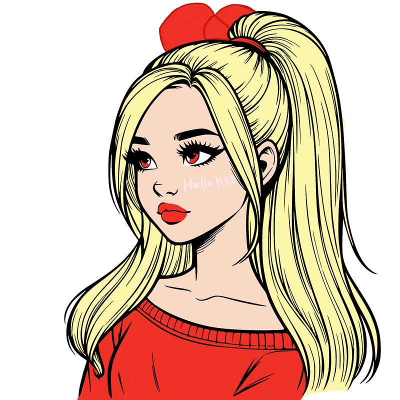 realistic girl with a high ponytail