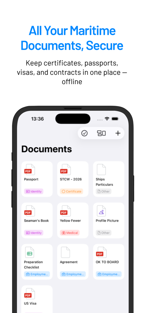 Sea Service - Career Manager - Digital storage for maritime documents and certificates in the Sea Service app