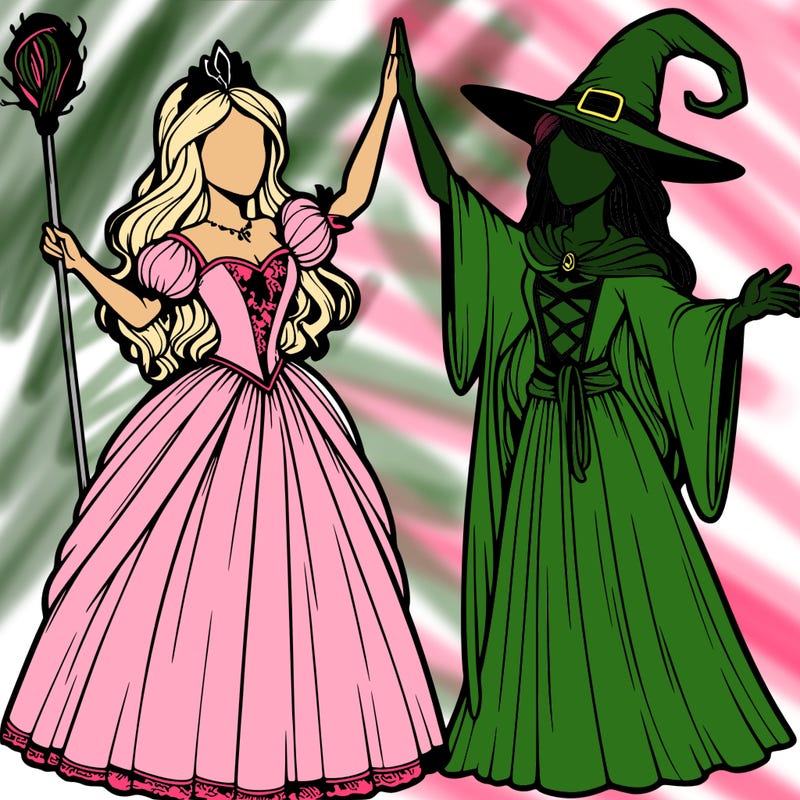 detailed realistic split of a princess and a witch