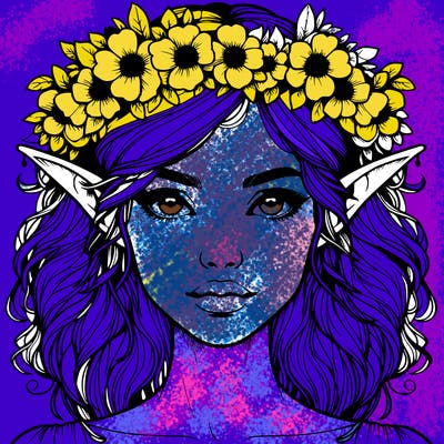 realistic female elf with flower crown