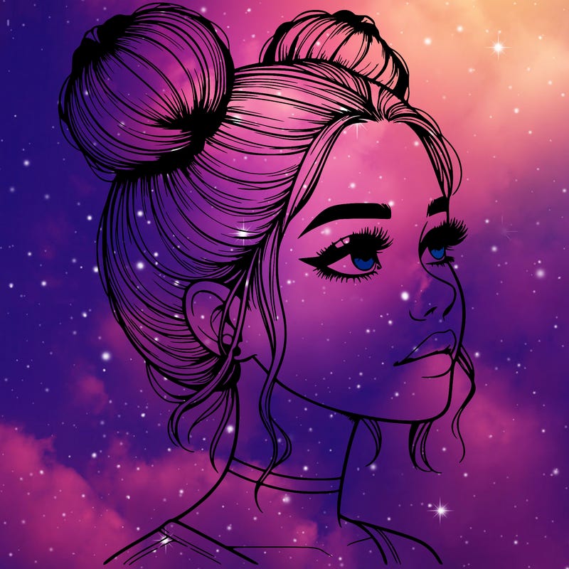 realistic girl with buns on the top of her head