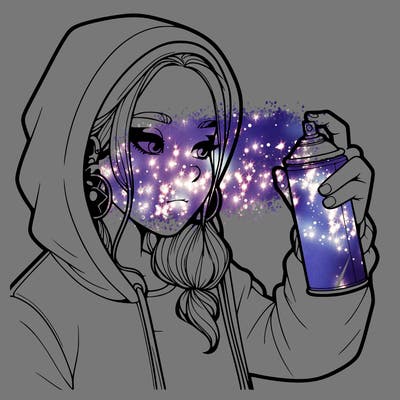 a realistic girl, spray painting