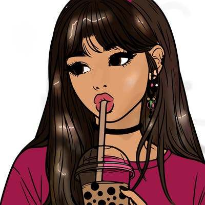 aesthetic realistic girl drinking boba