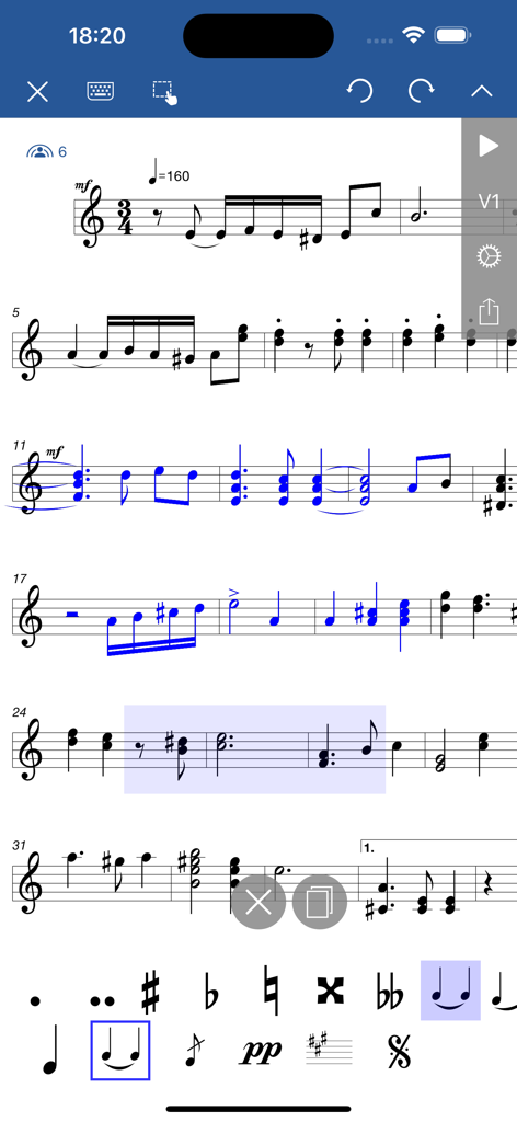 Notation Pad Pro - Sheet Music - Interface of the Notation Pad Pro app showing a digital sheet music score with musical notes and editing tools