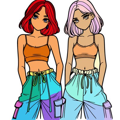 two girls with crop top with baggy pants
