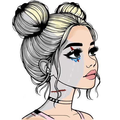 realistic girl with buns on the top of her head