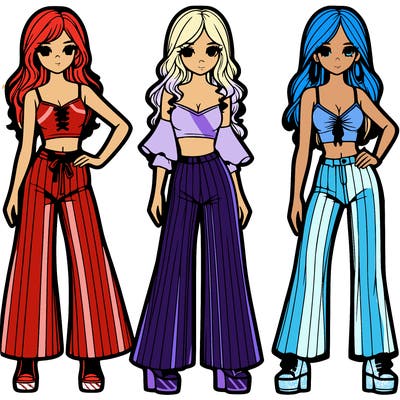 girls with flare pants and crop tops realistic