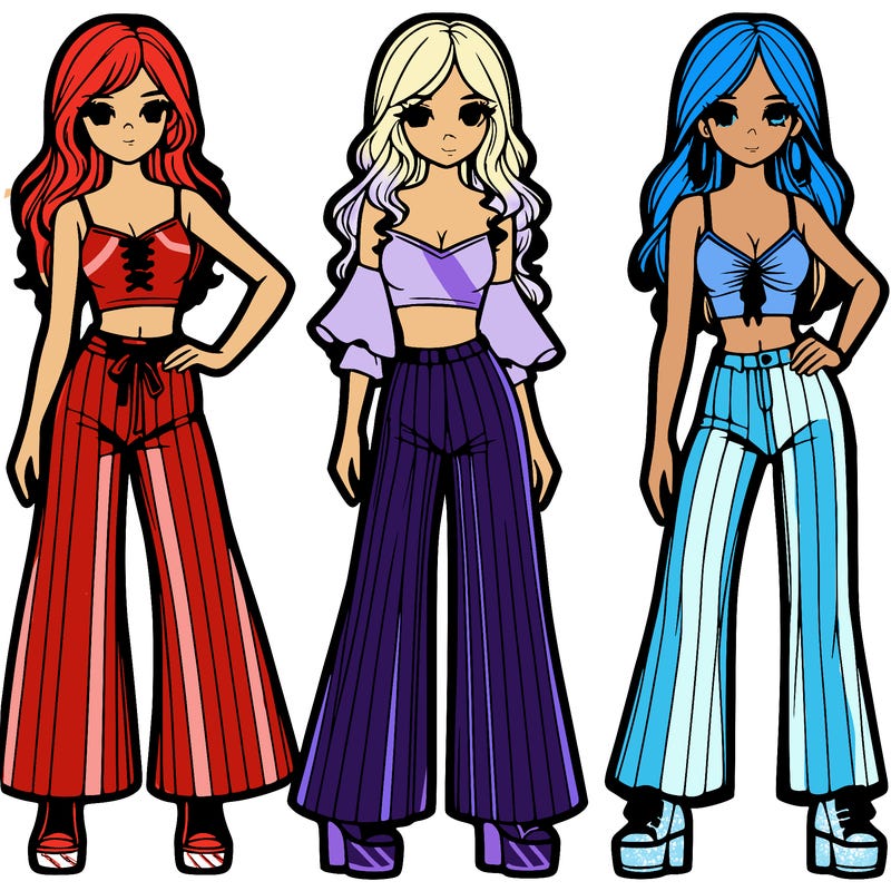 girls with flare pants and crop tops realistic