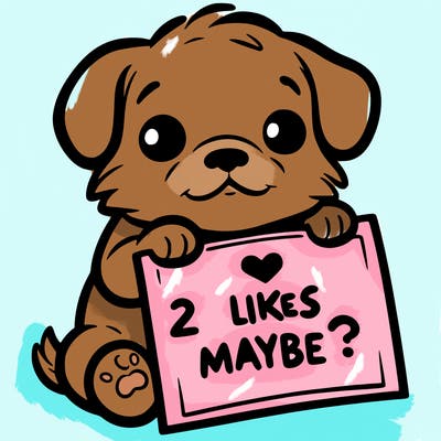 a puppy holding a sign that says 2 likes maybe?