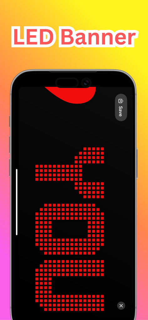 LED Banner App. - An iPhone screen displaying a red LED dot matrix banner with the word COOL