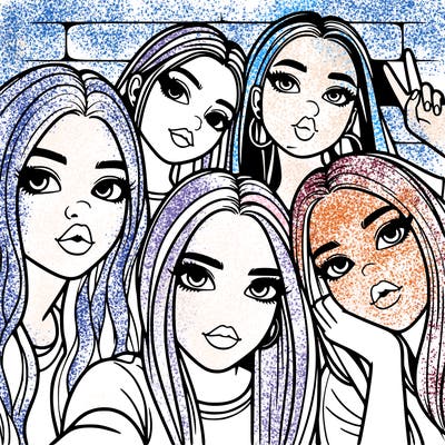 group of teen girls friends y2k up close in a selfie