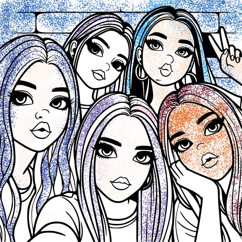 group of teen girls friends y2k up close in a selfie