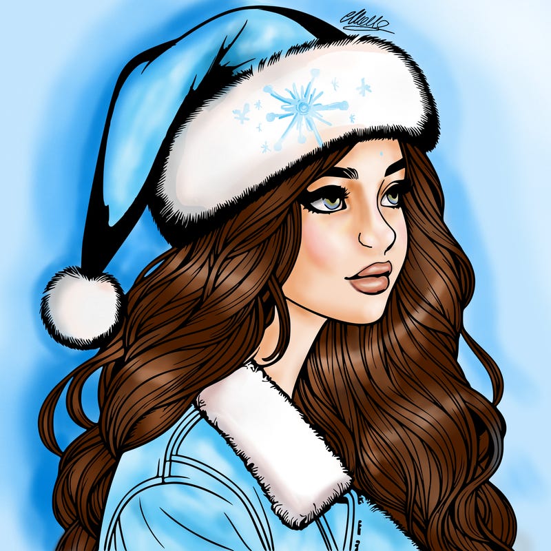 realistic girl in santa hat