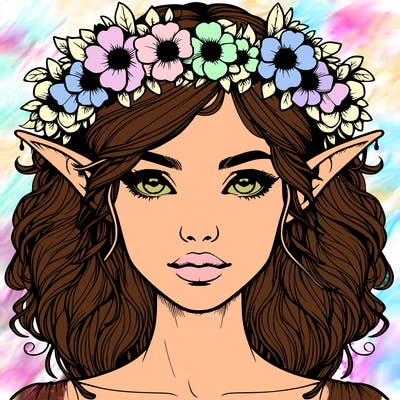 realistic female elf with flower crown