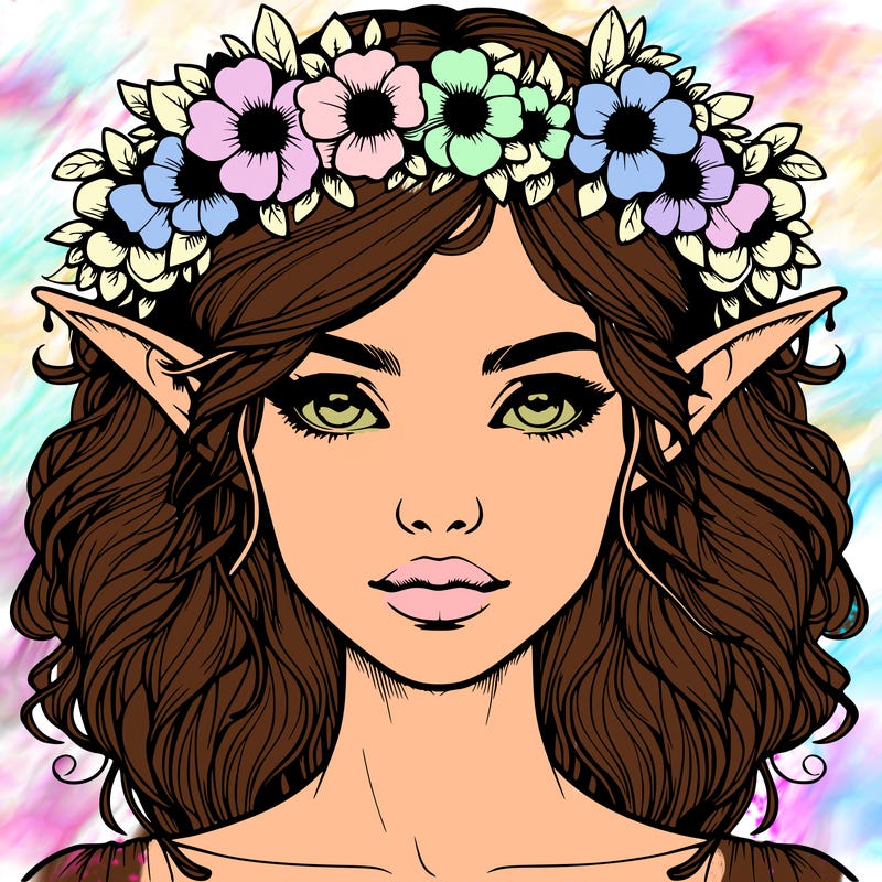 realistic female elf with flower crown