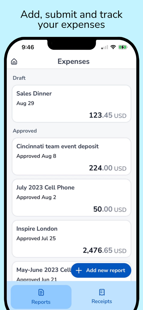 Coupa Mobile app interface for tracking and managing business expenses